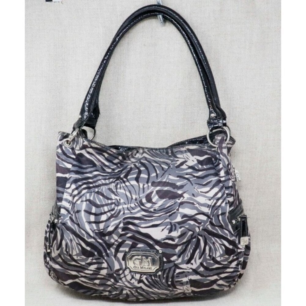 Vintage Y2K Gia Milano Zebra Print Shoulder Bag Black Gray Animal Pattern Satche